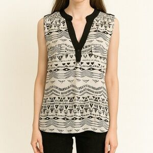 Faith & Joy Printed V-Neck Sleeveless Blouse - Bohemian